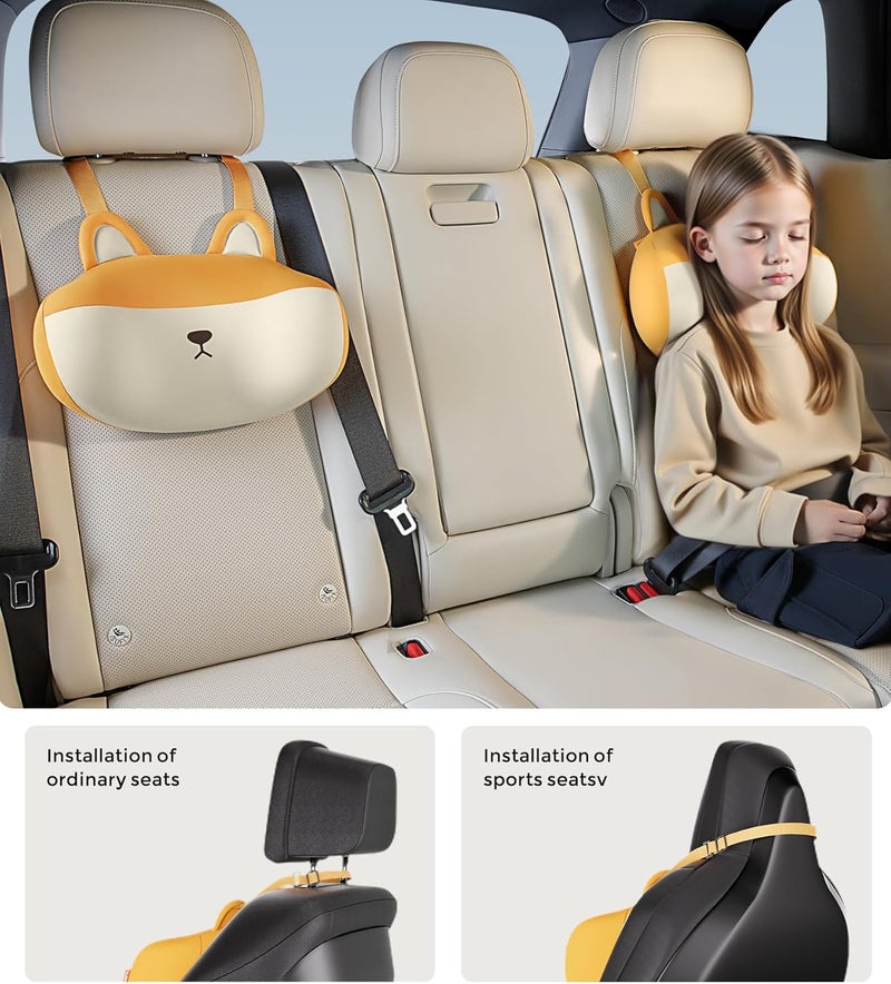 BEBAS Car Neck Pillow Travel - Adjustable Memory Foam Neck Support Pillow for Sleeping, Breathable & Machine Washable Cover, Soft Support for Adults & Kids - Corgi Dog Pattern Gift - Image 4